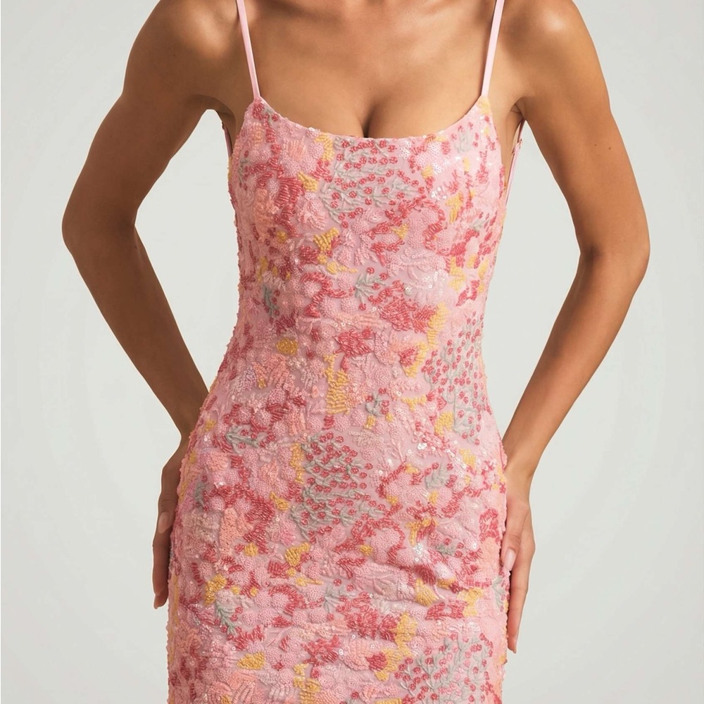 Oh Polly Pink Floral Sequin Maxi Dress - Picture 3 of 8